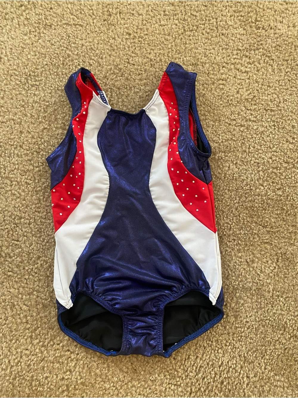 Dancina Girls Gymnastics Leotard Size 8 Red White Blue Rhinestone
